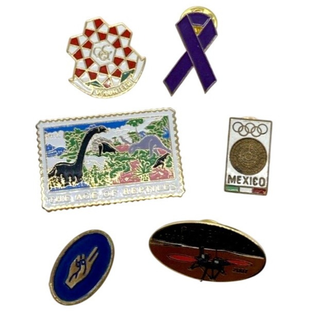 Vintage‎ to Now Lot of 6 Gold Tone Enamel Pin Brooch Girl Scouts Mars Lander